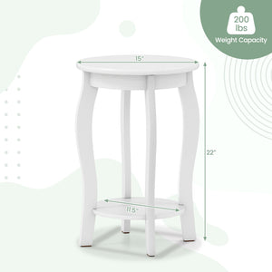 Set of 2 15 Inch 2-Tier Round End Table with Storage Shelf-White view 5