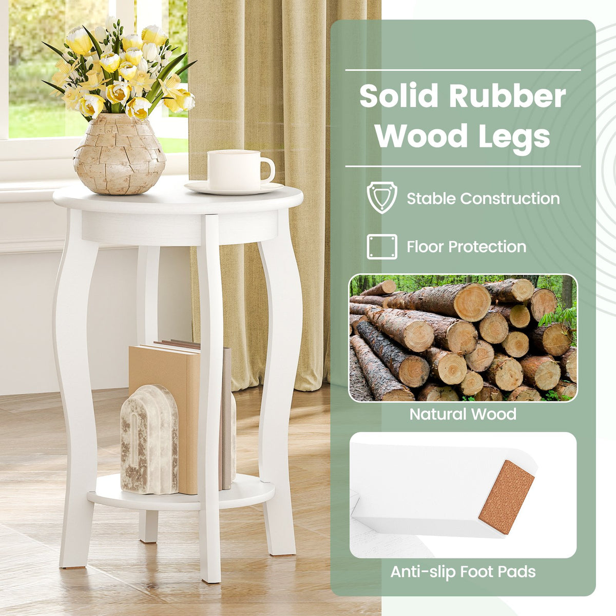 Set of 2 15 Inch 2-Tier Round End Table with Storage Shelf-White view 7