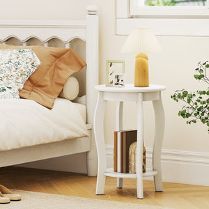 Set of 2 15 Inch 2-Tier Round End Table with Storage Shelf-White view 8