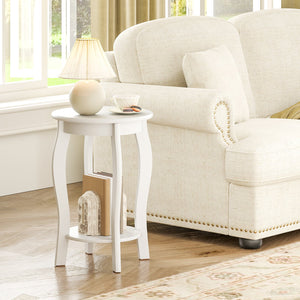 Set of 2 15 Inch 2-Tier Round End Table with Storage Shelf-White view 9