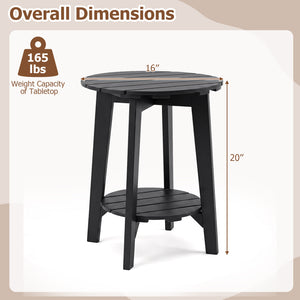 Set of 2 2-Tier Outdoor Eucalyptus Wood Side Table with Slatted Tabletop and Storage Shelf for Backyard-Black view 4