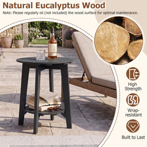 Set of 2 2-Tier Outdoor Eucalyptus Wood Side Table with Slatted Tabletop and Storage Shelf for Backyard-Black view 5