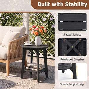 Set of 2 2-Tier Outdoor Eucalyptus Wood Side Table with Slatted Tabletop and Storage Shelf for Backyard-Black view 7
