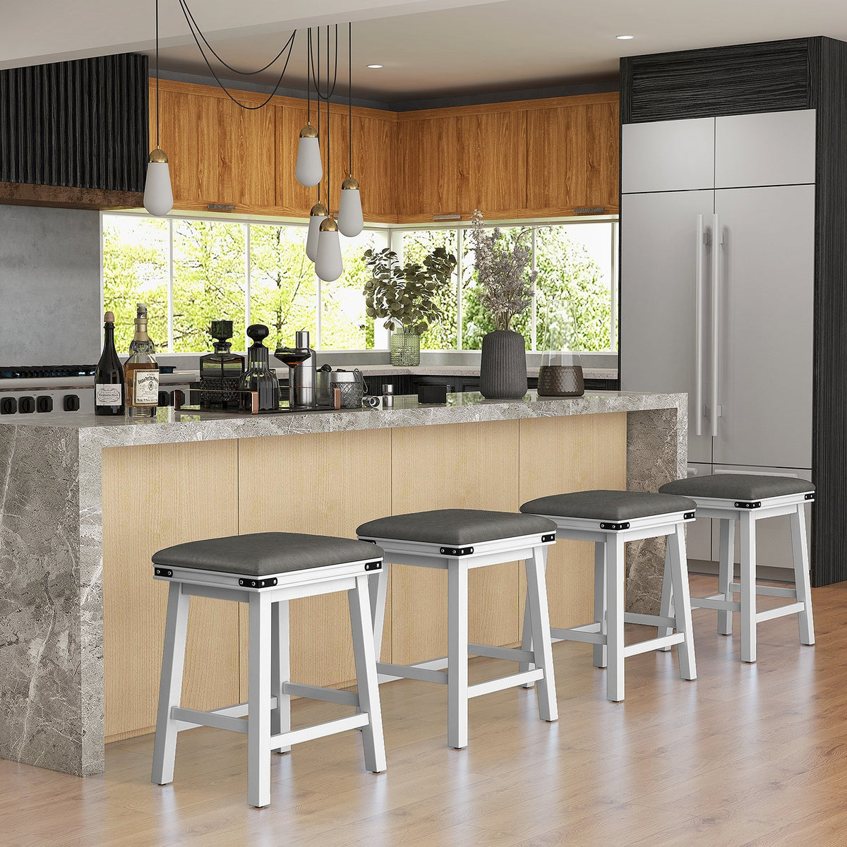 Set of 2 24/30 Inch Dining Bar Stool with Acacia Wood Frame-24 inches view 6