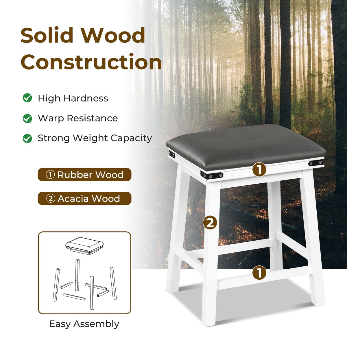 Set of 2 24/30 Inch Dining Bar Stool with Acacia Wood Frame-24 inches view 7