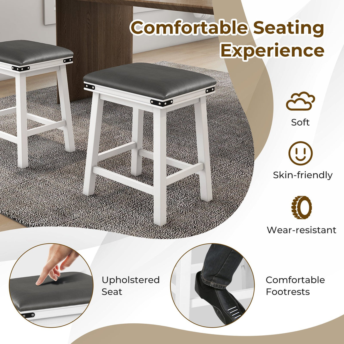 Set of 2 24/30 Inch Dining Bar Stool with Acacia Wood Frame-24 inches view 8