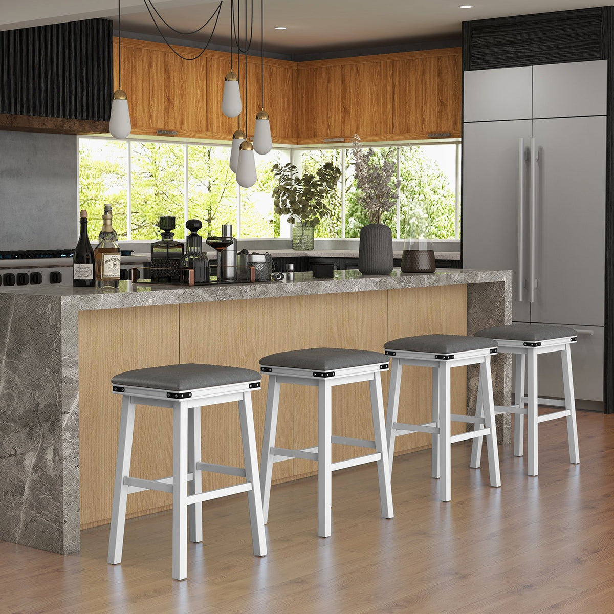 Set of 2 24/30 Inch Dining Bar Stool with Acacia Wood Frame-30 inches view 6