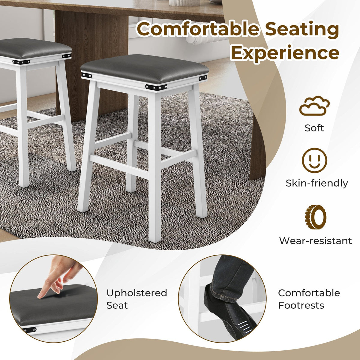Set of 2 24/30 Inch Dining Bar Stool with Acacia Wood Frame-30 inches view 9