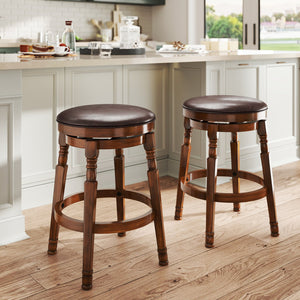 Set of 2 24-Inch Swivel Leather Padded Bar Dining Stools view 2