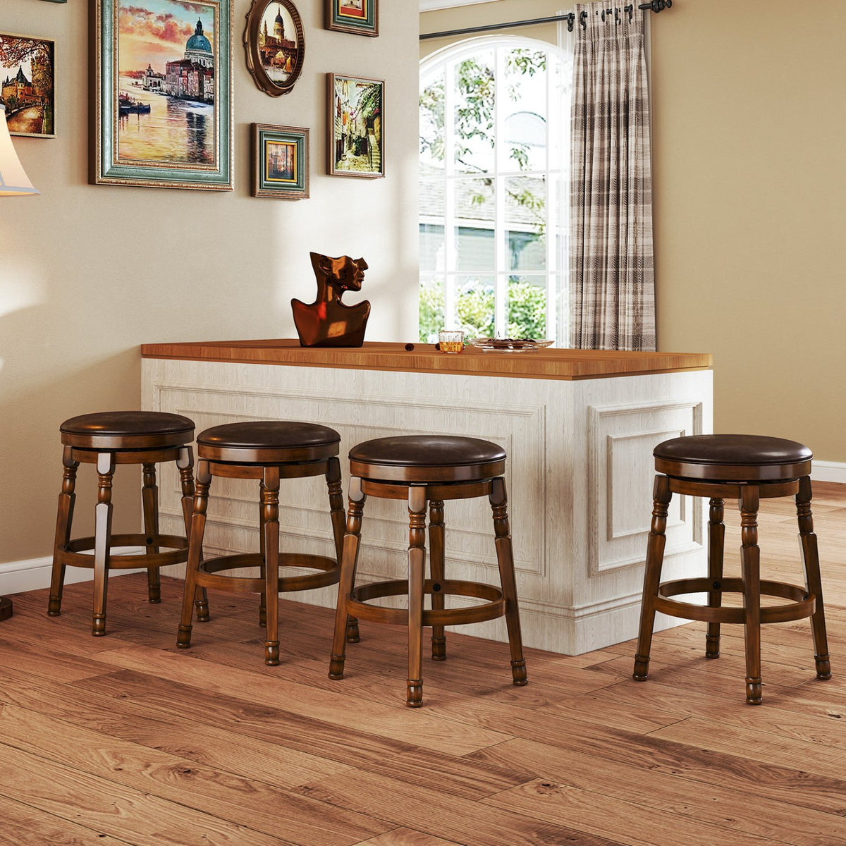 Set of 2 24-Inch Swivel Leather Padded Bar Dining Stools view 5