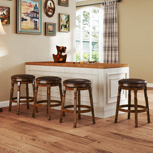 Set of 2 24-Inch Swivel Leather Padded Bar Dining Stools view 5