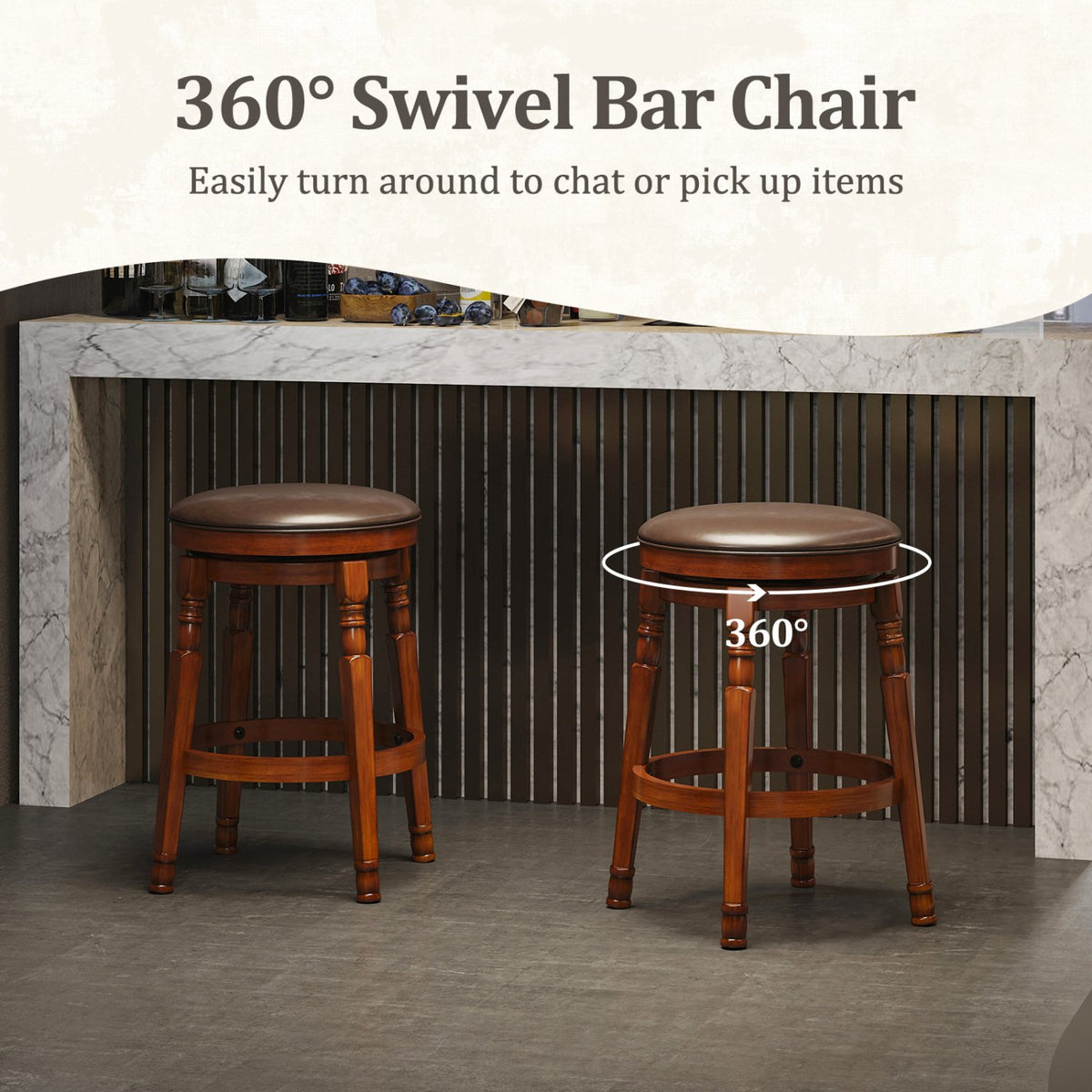 Set of 2 24-Inch Swivel Leather Padded Bar Dining Stools view 7