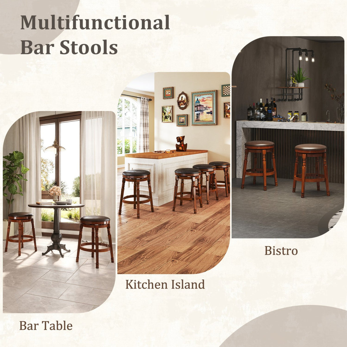Set of 2 24-Inch Swivel Leather Padded Bar Dining Stools view 9