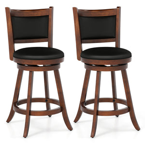 2 Pieces 24 Inch Swivel Counter Stool Dining Chair Upholstered Seat-Brown