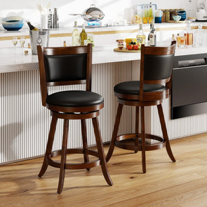 2 Pieces 24 Inch Swivel Counter Stool Dining Chair Upholstered Seat-Brown view 2