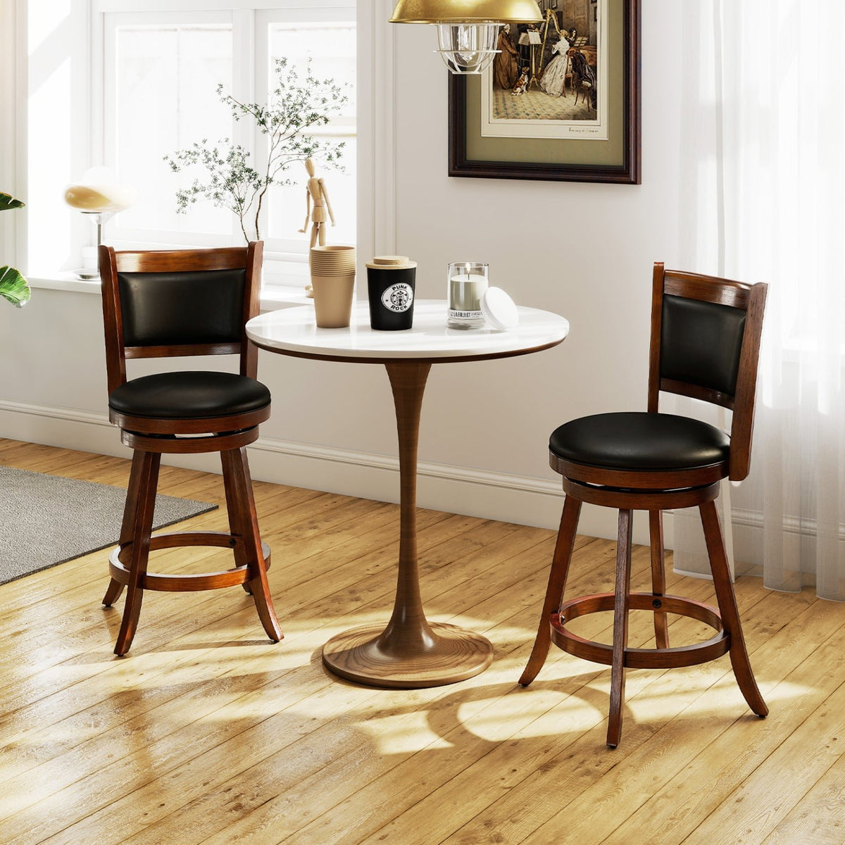 2 Pieces 24 Inch Swivel Counter Stool Dining Chair Upholstered Seat-Brown view 3