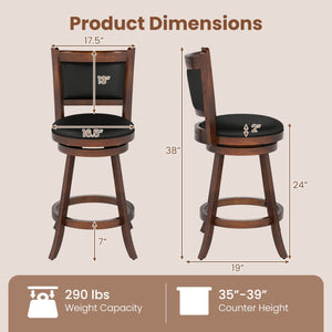 2 Pieces 24 Inch Swivel Counter Stool Dining Chair Upholstered Seat-Brown view 4