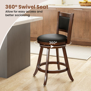 2 Pieces 24 Inch Swivel Counter Stool Dining Chair Upholstered Seat-Brown view 6