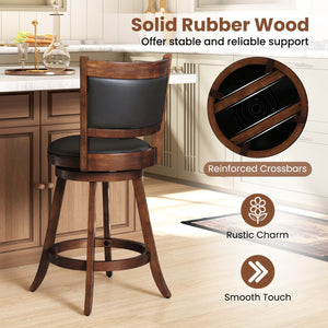 2 Pieces 24 Inch Swivel Counter Stool Dining Chair Upholstered Seat-Brown view 8