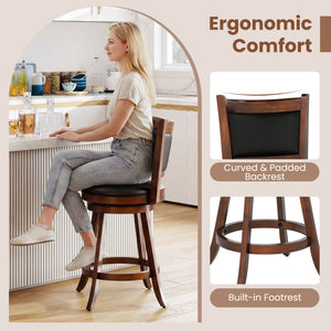 2 Pieces 24 Inch Swivel Counter Stool Dining Chair Upholstered Seat-Brown view 9