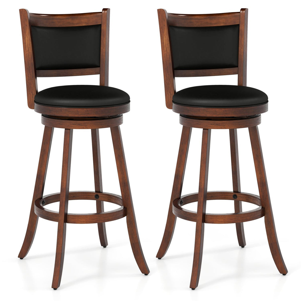 Set of 2 29 Inch Swivel Bar Height Stool Wood Dining Chair Barstool-Brown