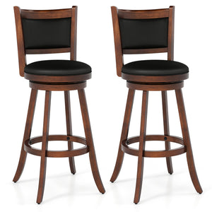 Set of 2 29 Inch Swivel Bar Height Stool Wood Dining Chair Barstool-Brown