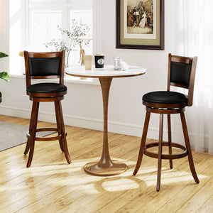 Set of 2 29 Inch Swivel Bar Height Stool Wood Dining Chair Barstool-Brown view 3