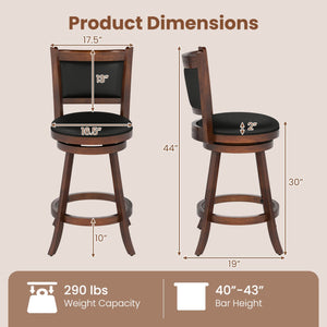 Set of 2 29 Inch Swivel Bar Height Stool Wood Dining Chair Barstool-Brown view 4
