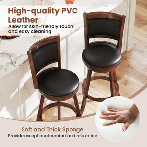 Set of 2 29 Inch Swivel Bar Height Stool Wood Dining Chair Barstool-Brown view 6