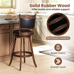 Set of 2 29 Inch Swivel Bar Height Stool Wood Dining Chair Barstool-Brown view 7