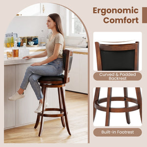 Set of 2 29 Inch Swivel Bar Height Stool Wood Dining Chair Barstool-Brown view 8