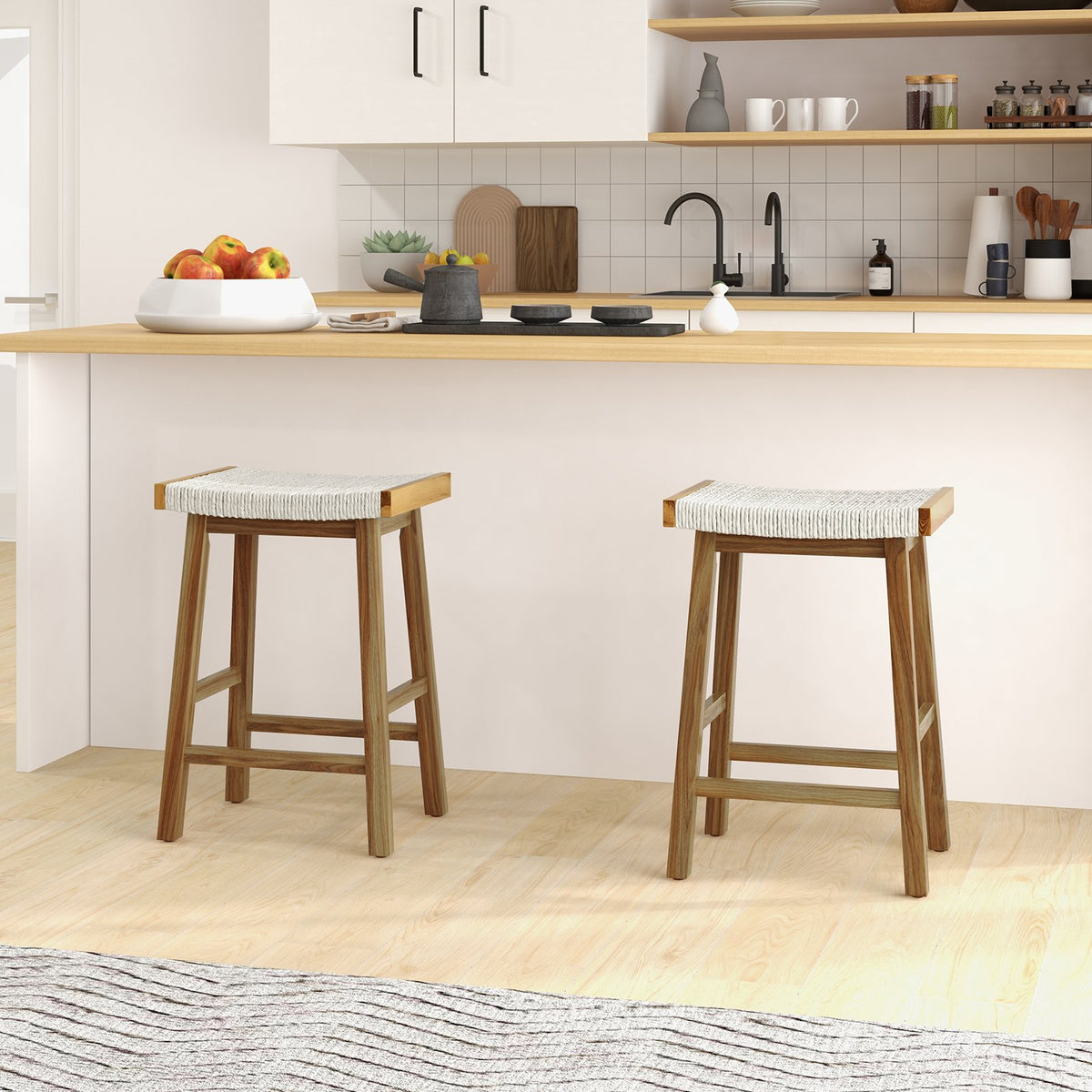 Set of 2 25.5 Inch Dining Bar Stool with Seaweed Woven Seat view 2