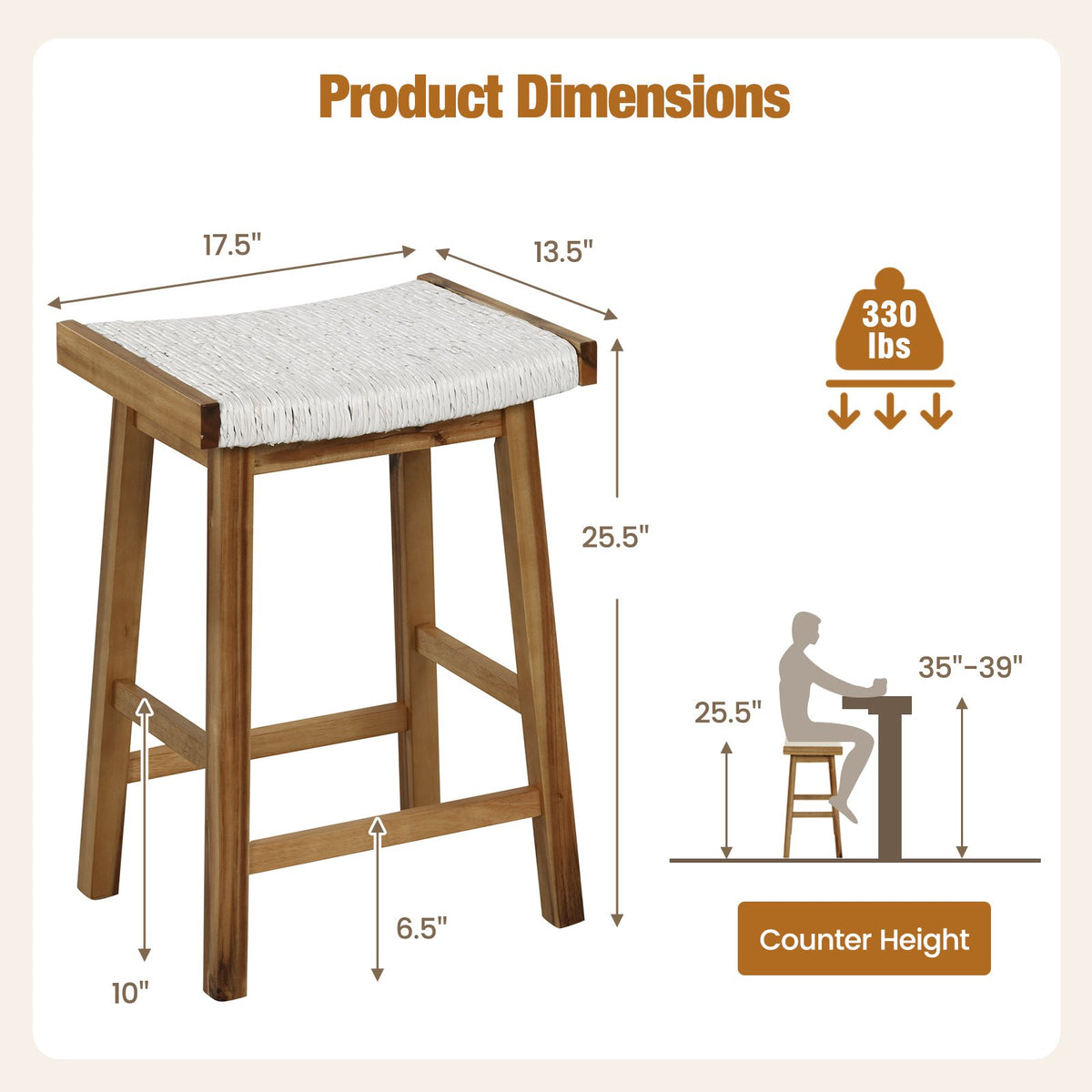 Set of 2 25.5 Inch Dining Bar Stool with Seaweed Woven Seat view 4