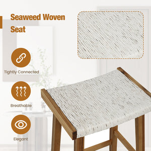 Set of 2 25.5 Inch Dining Bar Stool with Seaweed Woven Seat view 5