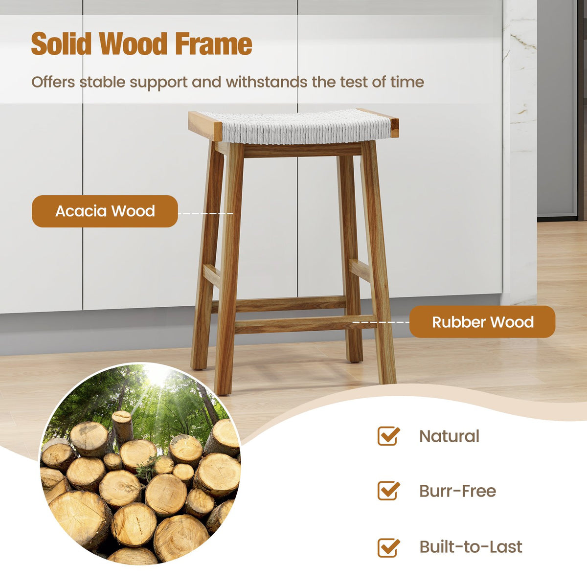 Set of 2 25.5 Inch Dining Bar Stool with Seaweed Woven Seat view 6