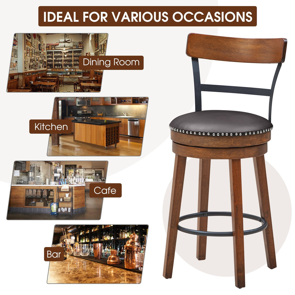 Set of 2 25.5 Inch Swivel Counter Height Bar Stool view 8