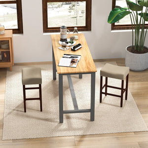 Set of 2 24 Inch Bar Stool with Curved Seat Cushions-Beige view 2