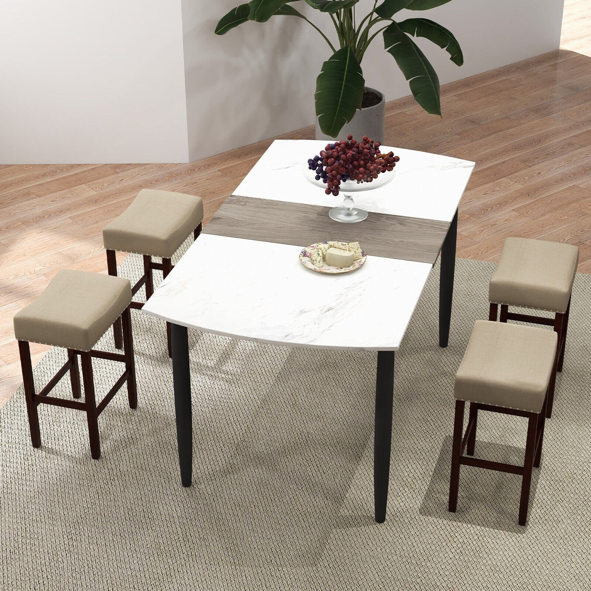 Set of 2 24 Inch Bar Stool with Curved Seat Cushions-Beige view 3