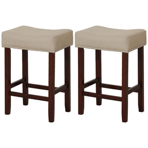 Set of 2 24 Inch Bar Stool with Curved Seat Cushions-Beige view 4