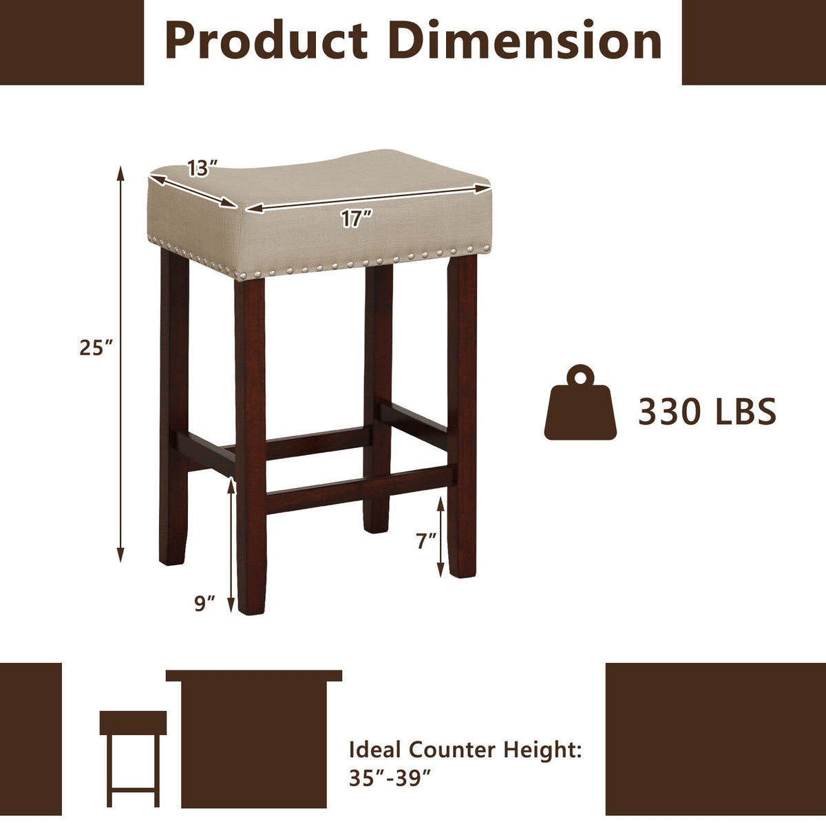 Set of 2 24 Inch Bar Stool with Curved Seat Cushions-Beige view 5