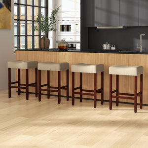 Set of 2 24 Inch Bar Stool with Curved Seat Cushions-Beige view 6