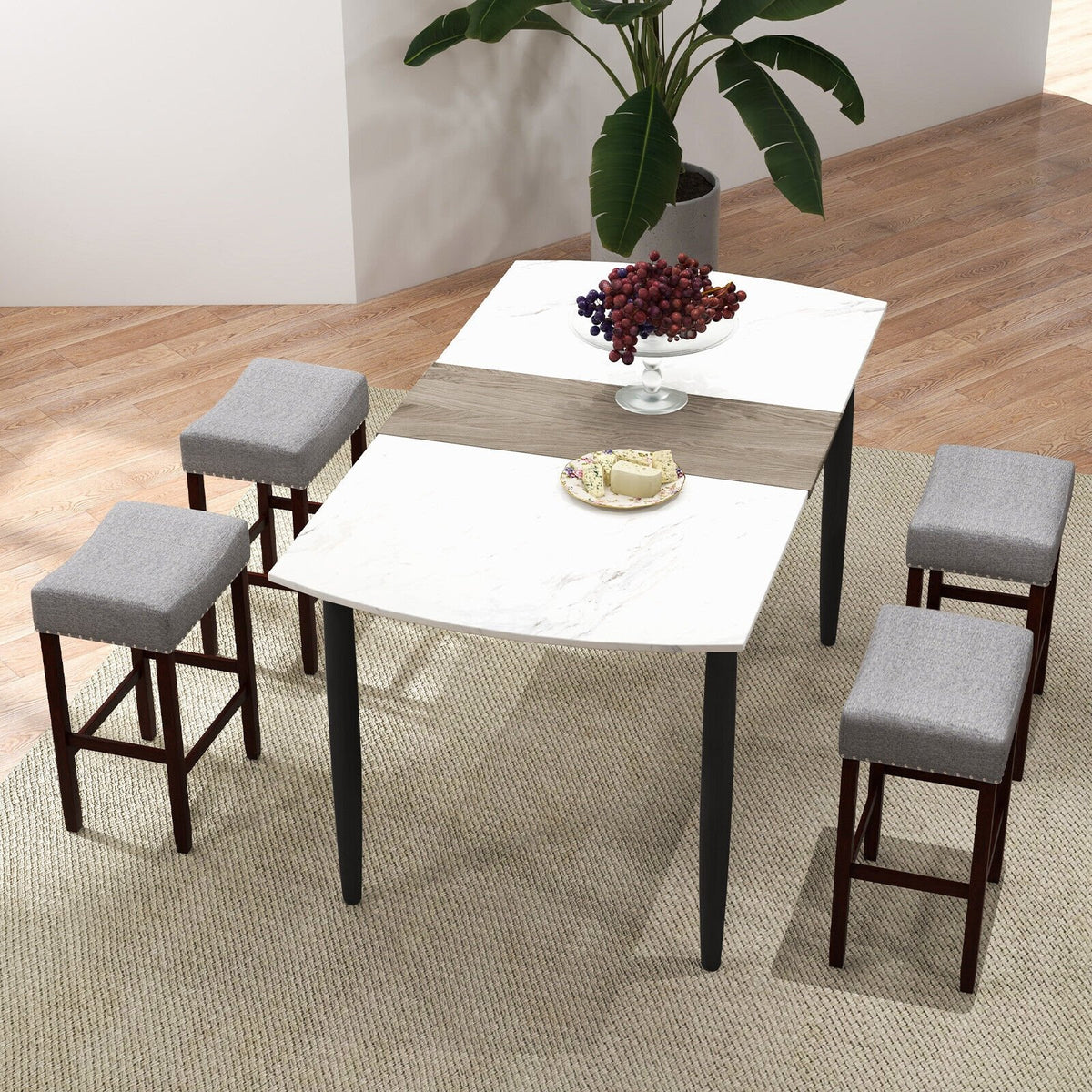 Set of 2 25 Inch Bar Stool with Curved Seat Cushions-Gray view 3