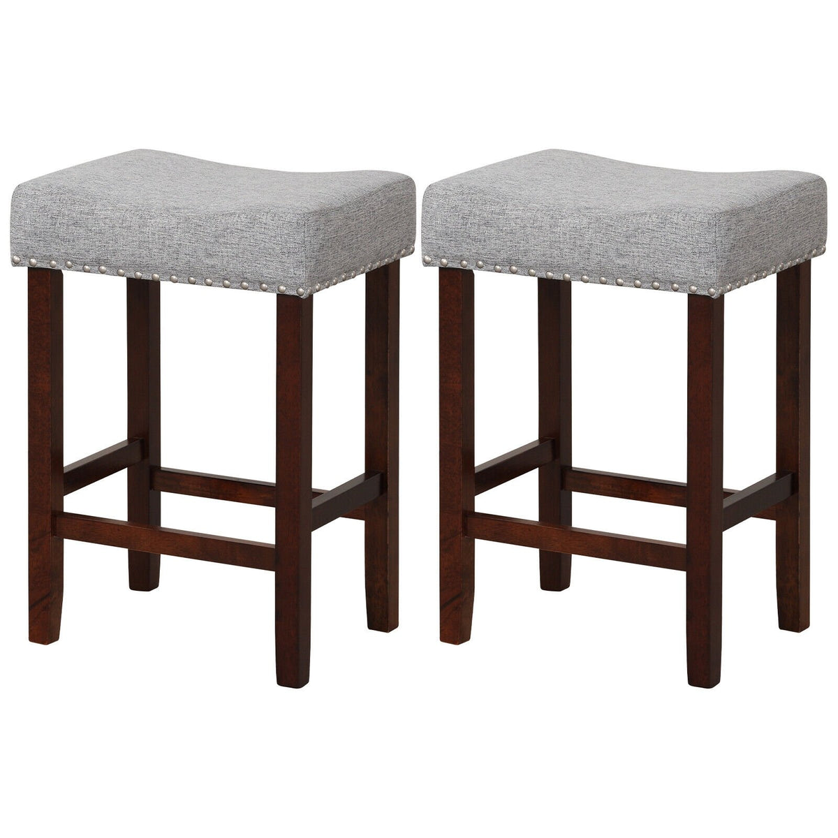 Set of 2 25 Inch Bar Stool with Curved Seat Cushions-Gray view 4