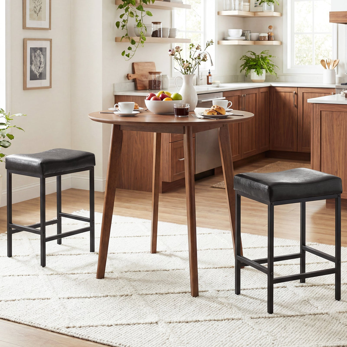 Set of 2 25 Inch Counter Height Bar Chairs for Kitchen Island-Black view 2