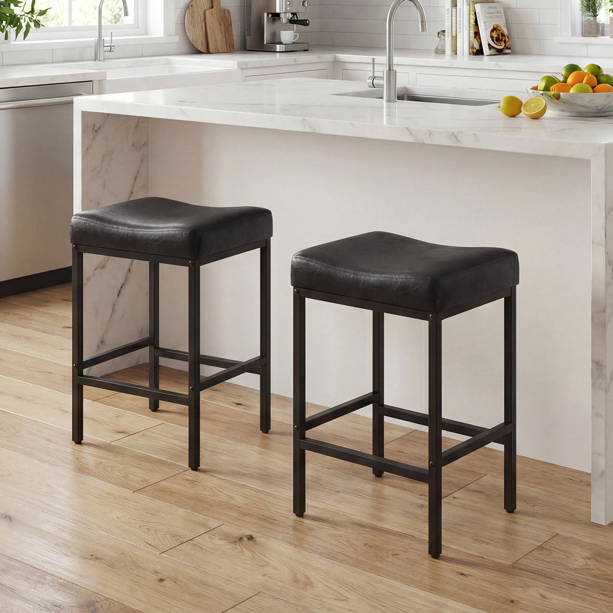 Set of 2 25 Inch Counter Height Bar Chairs for Kitchen Island-Black view 3