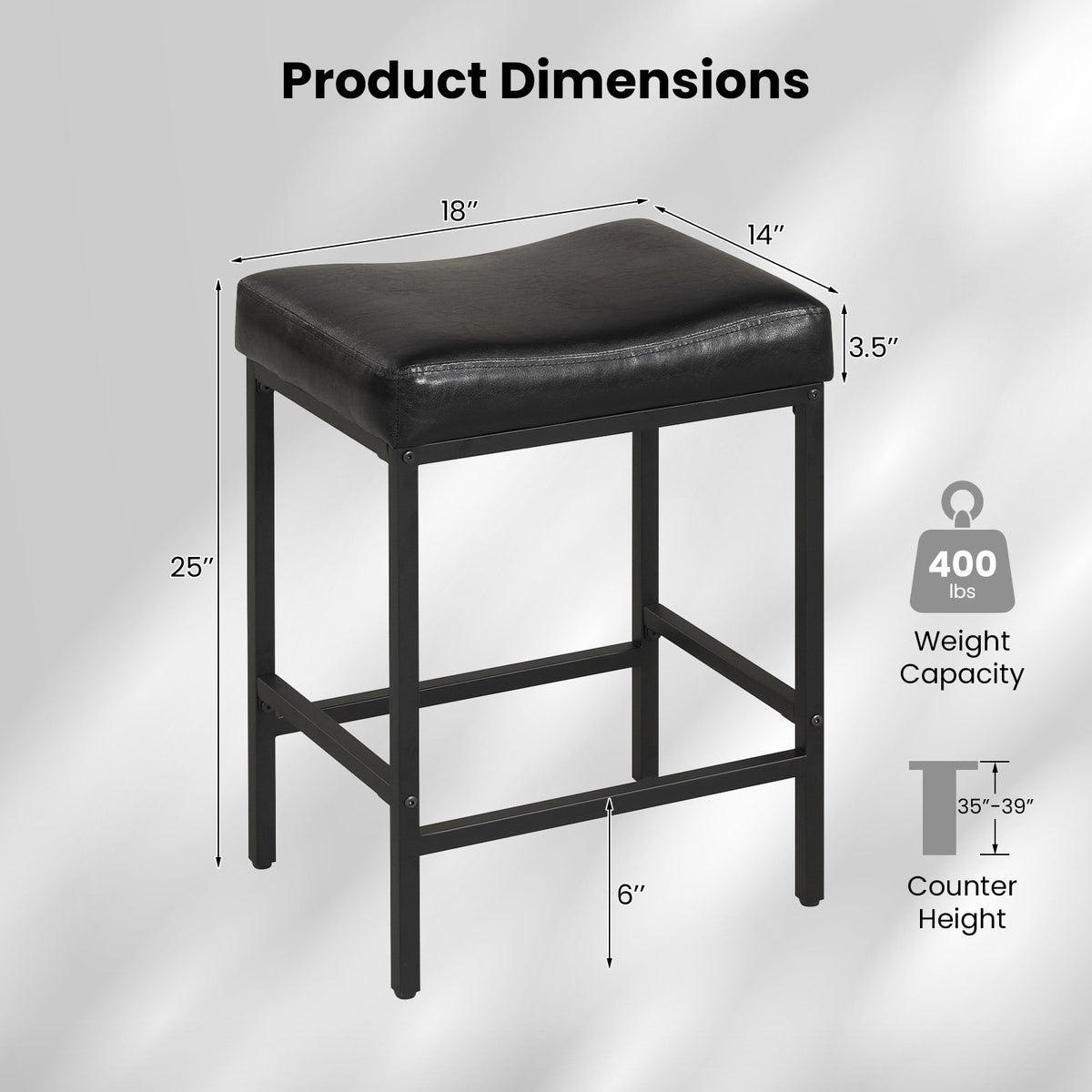 Set of 2 25 Inch Counter Height Bar Chairs for Kitchen Island-Black view 5