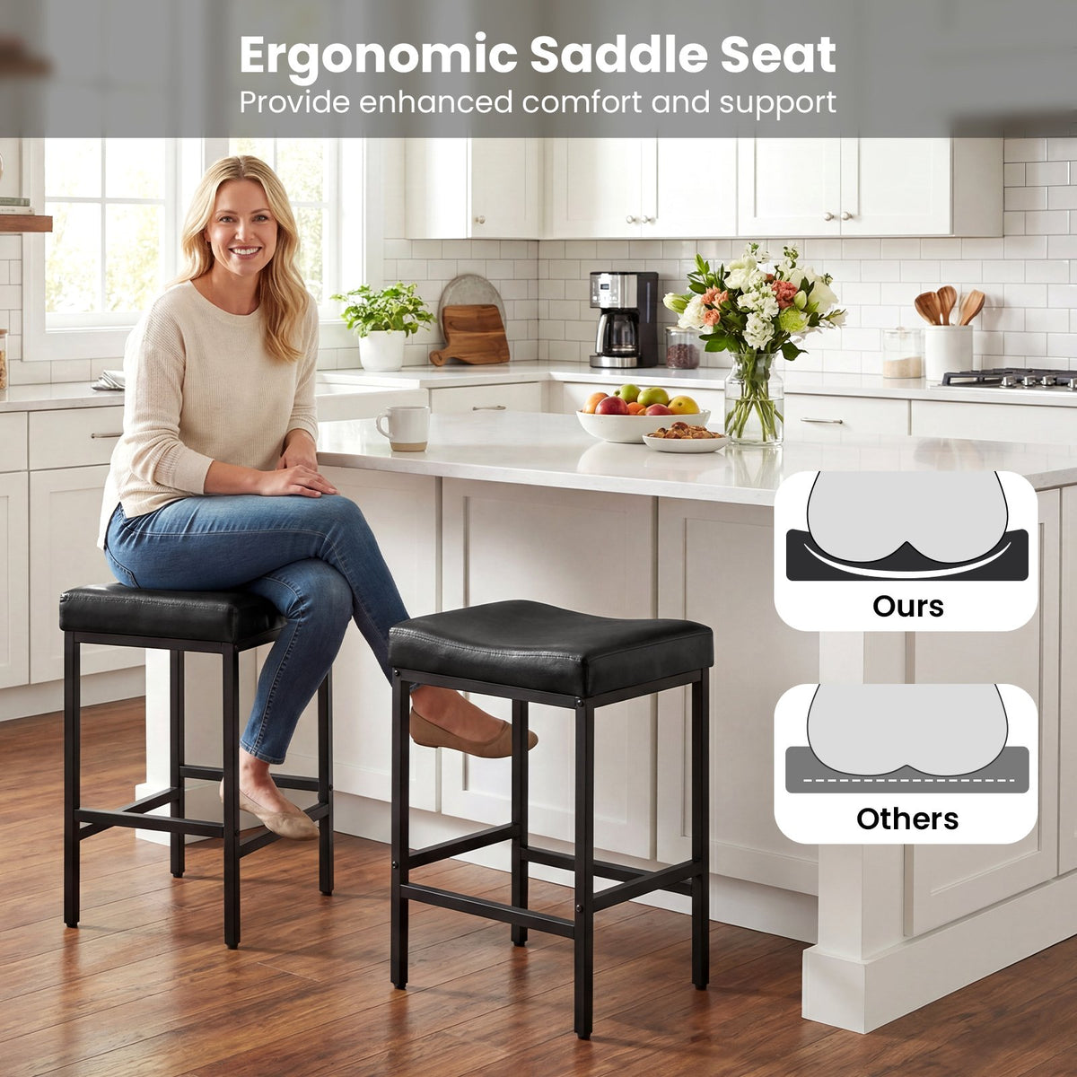 Set of 2 25 Inch Counter Height Bar Chairs for Kitchen Island-Black view 6