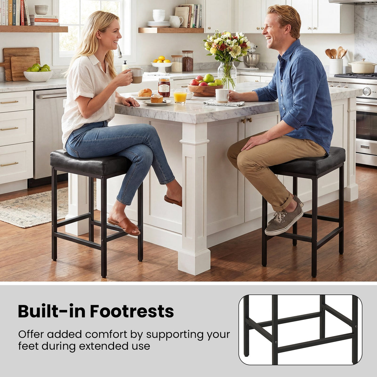Set of 2 25 Inch Counter Height Bar Chairs for Kitchen Island-Black view 8