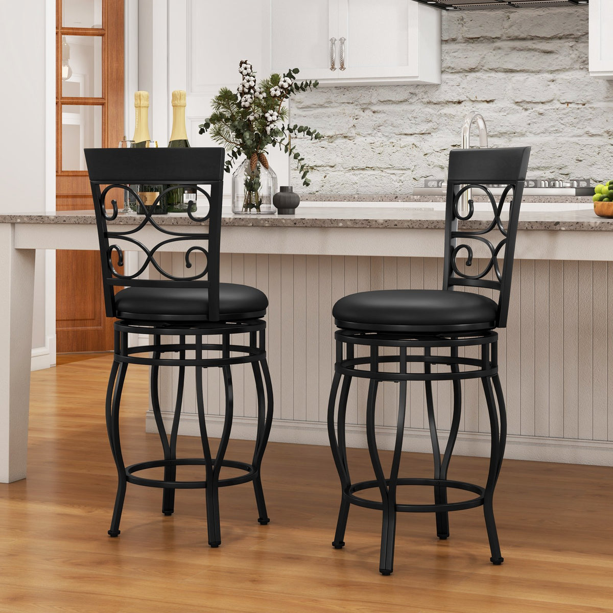 Set of 2 26 Inch Bar Stool with Backrest and Footrest-Black view 3