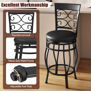 Set of 2 26 Inch Bar Stool with Backrest and Footrest-Black view 5
